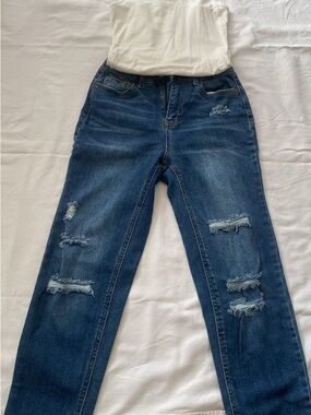 Vanilla Star Dark Blue Distressed Boyfriend Jeans